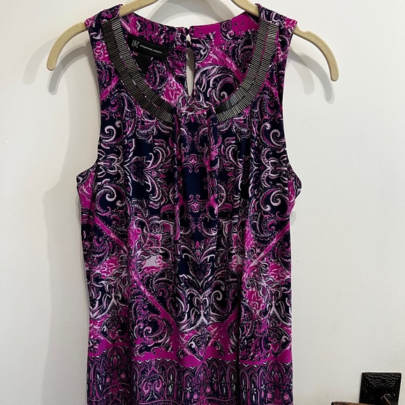 INC International Concepts Beaded Fushia/Navy/White Print Tank Top-M - Picture 1 of 6